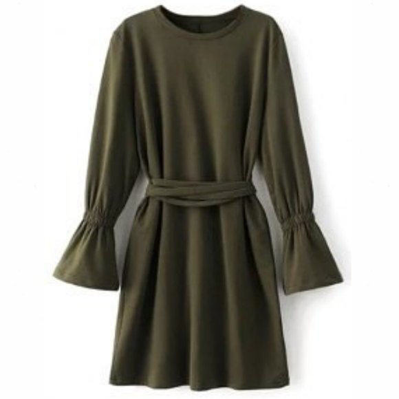 Zara Dresses & Skirts - Zara Trafaluc Olive Bell Sleeve Sweater Dress